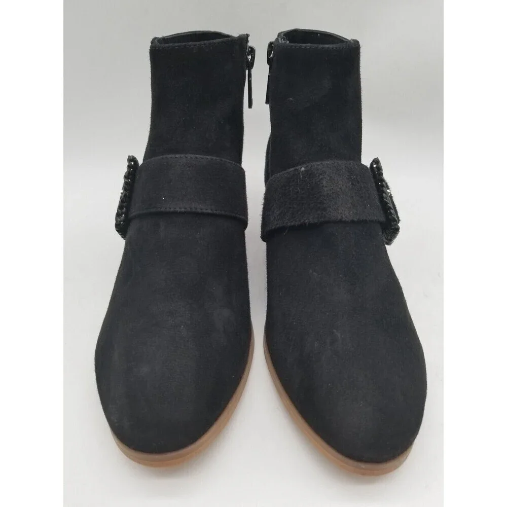 Jack Rogers Womens Black Suede Buckle Izzie Block Heel Ankle Booties‎ 5 M